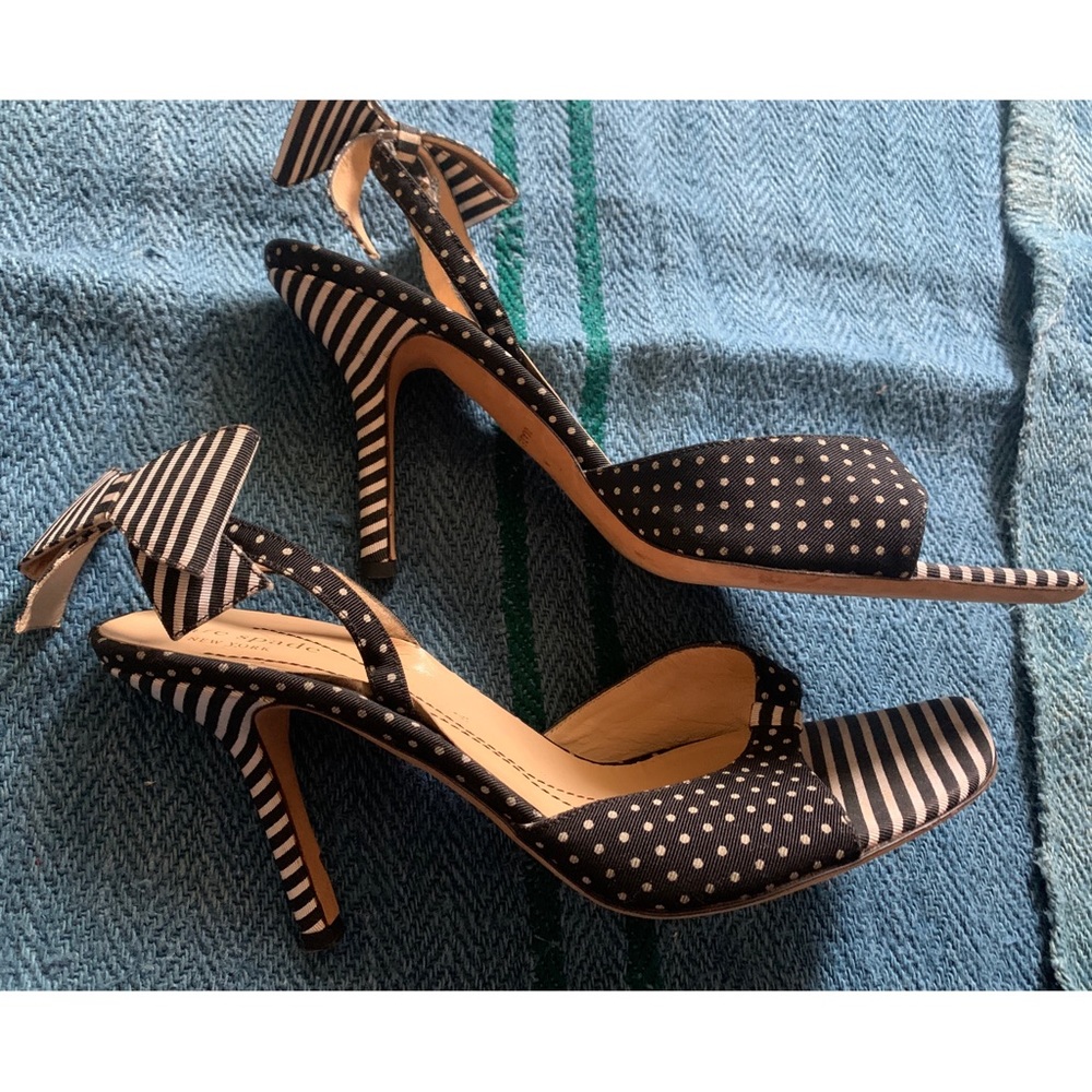 Kate Spade size 9 black & white polka dot/ striped sling back heels